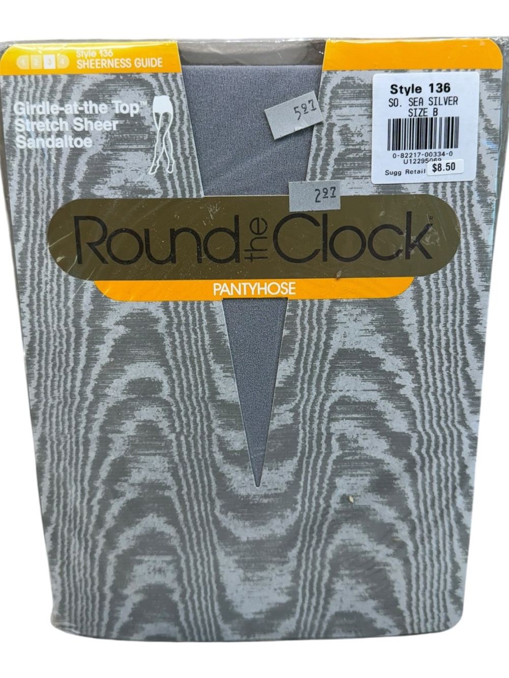 Round The Clock Girdle At The Top Stretch Sheer Pantyhose Sz B Sea Silver 136